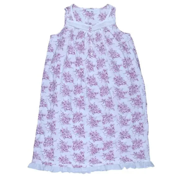 Eileen West sleeveless ballet-length nightgown white pink floral lace sz XL EUC - Picture 2 of 7